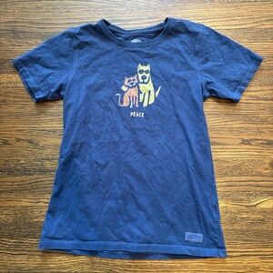 Life Is Good Navy Short Sleeve Tee with Cat & Dog Peace Graphic